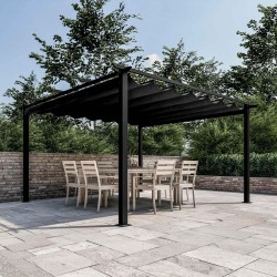 GAZEBO / PERGOLA  IN ALLUMINIO E ACCIAIO  ANTRACITE 4 X 4 M  CON TETTO SCORREVOLE