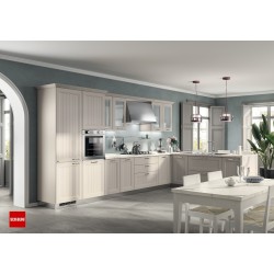 CUCINA MODELLO COLONY CON LAVASTOVIGLIE COMPOSIZIONE C07 MTL. 3,3 VERSIONE DX - SX ANTE LACCATE OPACO BIANCO / SABBIA DOGATE