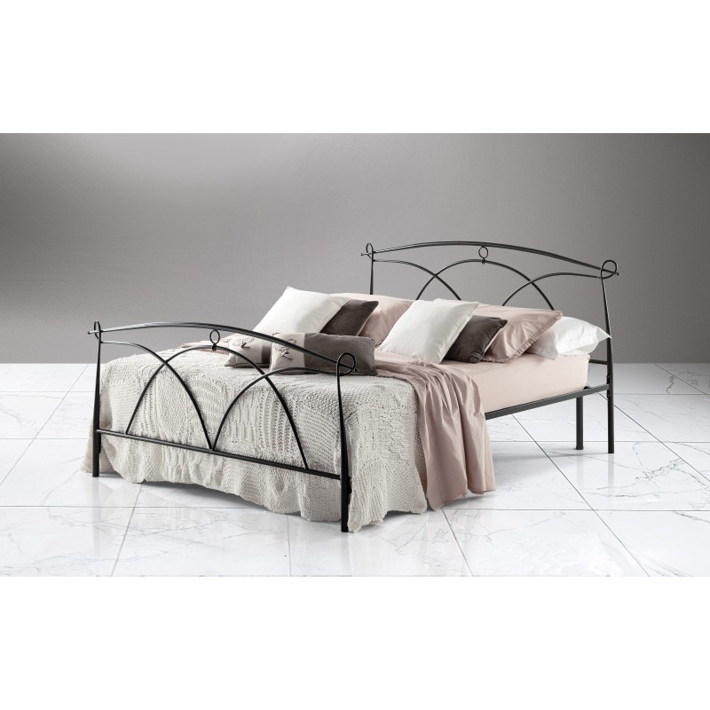 LETTO MATRIMONIALE ALICE IN FERRO BATTUTO NERO ANTRACITE BRUNITO CON RETE  MATRIMONIALE A DOGHE DI FAGGIO - Arredo Casa