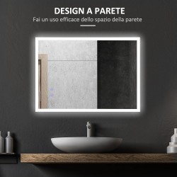 SPECCHIO DA BAGNO MODELLO  VALENZIANA REVERSIBILE CON LUCE LED 70 X 50 ANTIAPPANNAMENTO CON TASTI TOUCH