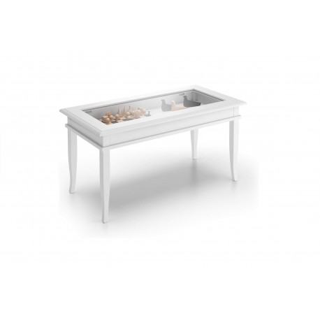 TAVOLINO RETTANGOLARE MODELLO MOZART PIANO IN  VETRO CON BAKEKA IN LEGNO MASSELLO DI FAGGIO LACCATO BIANCO  OPACO