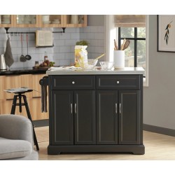 CREDENZA / CARRELLO DA CUCINA YORK 4 ANTE + 2 CASSETTI LACCATO NERO CON PIANO IN ACCIAIO INOX ALLUNGABILE ART. FKW71SCH