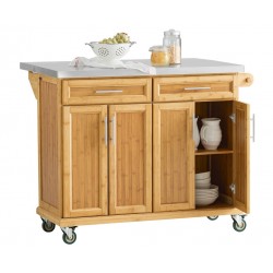 CREDENZA / CARRELLO DA CUCINA YORK 4 ANTE + 2 CASSETTI IN LEGNO NATURALE  CON PIANO IN ACCIAIO INOX ALLUNGABILE ART. FKW69N