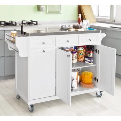 CREDENZA / CARRELLO DA CUCINA YORK 3 ANTE + 3 CASSETTI LACCATO BIANCO  CON PIANO IN ACCIAIO INOX  ART. FKW33W