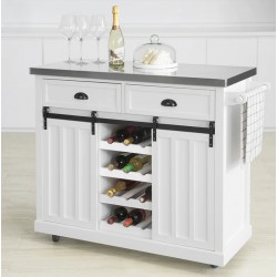 CREDENZA/CARRELLO DA CUCINA YORK 2 ANTE SCORREVOLI 2 CASSETTI LACCATO BIANCO PIANO IN ACCIAIO INOX ART. FKW94W