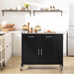 CARRELLO DA CUCINA YORK 2 ANTE + 2 CASSETTI + RIPIANO LATERALE LACCATO NERO CON PIANO IN ACCIAIO INOX ART. FKW108SCH