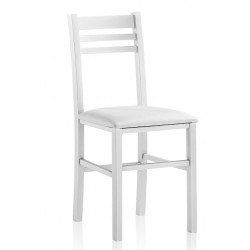 SEDIA MODELLO MARBELLA IN LEGNO DI FAGGIO MASSELLO LACCATA BIANCO SEDUTA IN ECOPELLE BIANCO