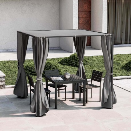 GAZEBO PERGOLA FILICUDI  QUADRATO CON TENDE LATERALI RICHIUDIBILI COLORE GRIGIO  2,15 X 2,15