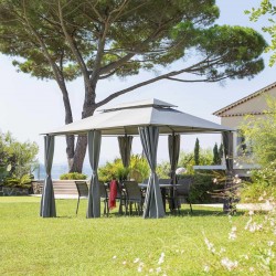 GAZEBO RETTANGOLARE IN ACCIAIO ANTRACITE CON TENDE  LATERALI RICHIUDIBILI COLORE GRIGIO 4 X 3