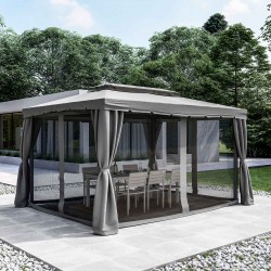 GAZEBO RETTANGOLARE VENDICARI IN ALLUMINIO ANTRACITE CON TENDE  LATERALI RICHIUDIBILI COLORE GRIGIO 3 X 4