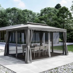 GAZEBO RETTANGOLARE VENDICARI  IN ALLUMINIO ANTRACITE CON TENDE  LATERALI RICHIUDIBILI COLORE GRIGIO 3 X 4