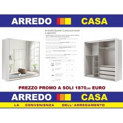 PROMO ARMADIO SYSTEM BIANCO CON 2 ANTE SCORREVOLI CON SPECCHI ESTERNI