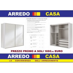 PROMO ARMADIO SYSTEM LACCATO BIANCO CON 2 ANTE SCORREVOLI ACCESSORI INCLUSI