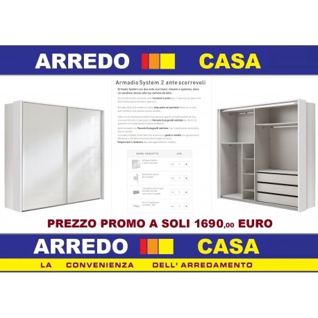 PROMO ARMADIO SYSTEM LACCATO BIANCO CON 2 ANTE SCORREVOLI ACCESSORI INCLUSI