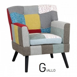 POLTRONCINA MODERNA IN TESSUTO PATCHWORK  GIALLO CON BRACCIOLI ALTI