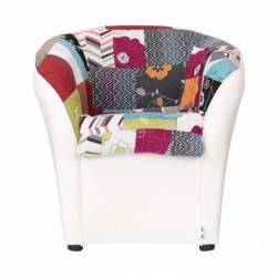 POLTRONCINA MODERNA IMPERIAL IN SIMILPELLE BIANCO E TESSUTO PATCHWORK