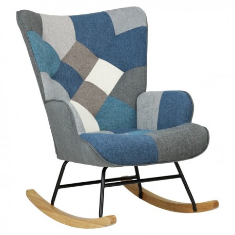 POLTRONCINA A DONDOLO MODERNA IN TESSUTO PATCHWORK  BLU