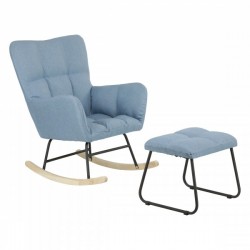 POLTRONCINA A DONDOLO MODERNA CON POUF IN TESSUTO BLU JEANS