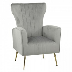 POLTRONCINA VINTAGE IN VELLUTO IMBOTTITO GRIGIO CHIARO CON GAMBE FINITURA ORO