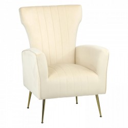 POLTRONCINA VINTAGE IN VELLUTO IMBOTTITO BEIGE CHIARO CON GAMBE FINITURA ORO