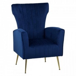 POLTRONCINA VINTAGE IN VELLUTO IMBOTTITO BLU SCURO CON GAMBE FINITURA ORO