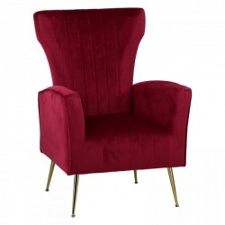 POLTRONCINA VINTAGE IN VELLUTO IMBOTTITO BORDEAUX CON GAMBE FINITURA ORO