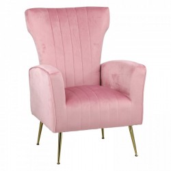 POLTRONCINA VINTAGE IN VELLUTO IMBOTTITO ROSA ANTICO CON GAMBE FINITURA ORO