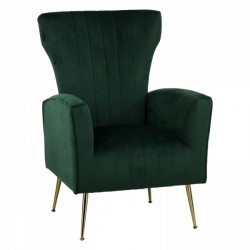POLTRONCINA VINTAGE IN VELLUTO IMBOTTITO VERDE SCURO CON GAMBE FINITURA ORO