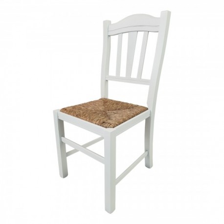 SEDIA CLASSICA SILVANA IN LEGNO MASSELLO DI FAGGIO LACCATA BIANCO CON FONDELLO IN PAGLIA