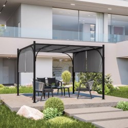 GAZEBO / PERGOLA  IN ALLUMINIO E ACCIAIO ANTRACITE 3 X 3 METRI  CON TETTO SCORREVOLE  GRIGIO