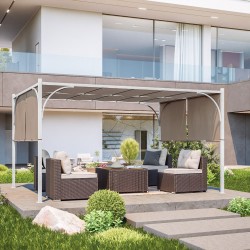 GAZEBO / PERGOLA  IN ALLUMINIO E ACCIAIO VERNICIATO BIANCO 3 X 4 METRI  CON TETTO SCORREVOLE  ECRU'