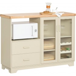 CREDENZA / BUFFET  YORK 2 ANTE A VETRO 2 CASSETTI E 1 VANO A GIORNO COLORE AVORIO / FAGGIO