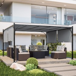 GAZEBO / PERGOLA  IN ALLUMINIO E ACCIAIO ANTRACITE 4 X 4 METRI  CON TETTO SCORREVOLE  GRIGIO