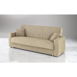 DIVANO LETTO 3 POSTI CON BRACCIOLI MODELLO NORA  IN TESSUTO BEIGE