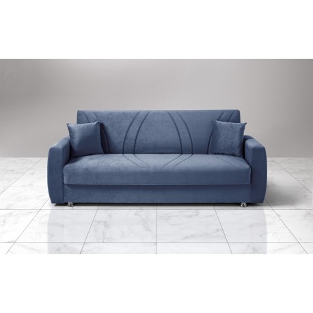 DIVANO LETTO 3 POSTI CON BRACCIOLI MODELLO NORA  IN TESSUTO VELLUTINO BLU NAVY