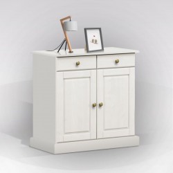 CREDENZA 2 ANTE  E 2 CASSETTI  IN LEGNO LACCATO BIANCO OPACO POMELLI BRUNITI