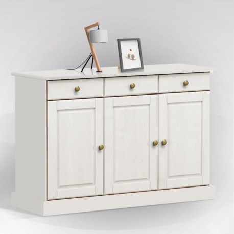 CREDENZA 3 ANTE  E 3 CASSETTI  IN LEGNO LACCATO BIANCO OPACO POMELLI BRUNITI