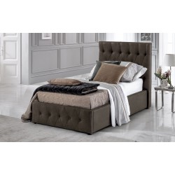 LETTO 1 PIAZZA E MEZZA MODELLO ZEUS IN SIMILPELLE BROWN CON CONTENITORE TESTIERA IMBOTTITA