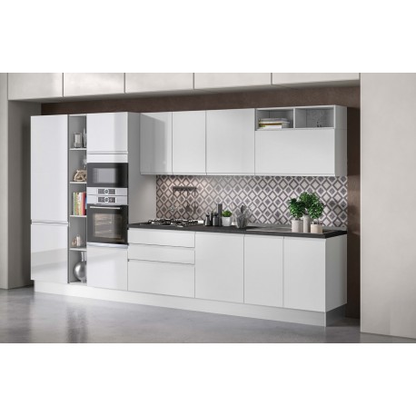 CUCINA COMPONIBILE MODELLO GIULIANA CON LAVASTOVIGLIE CON MANIGLIA A GOLA ANTE LACCATE BIANCO