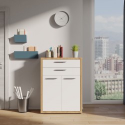 MADIA MODELLO ISTANBUL STRUTTURA ROVERE CHIARO CON 2 ANTE E 2 CASSETTI LACCATO BIANCO LUCIDO