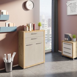 MADIA MODELLO ISTANBUL STRUTTURA ROVERE CHIARO CON 2 ANTE E 2 CASSETTI LACCATO CASHMERE