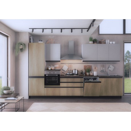 CUCINA COMPONIBILE MODELLO EMILYAN MANIGLIA A GOLA CON LAVASTOVIGLIE CON FRIGO VERSIONE  SX