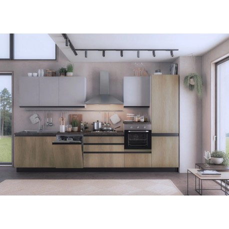 CUCINA COMPONIBILE MODELLO EMILYAN MANIGLIA A GOLA CON LAVASTOVIGLIE CON FRIGO VERSIONE  SX