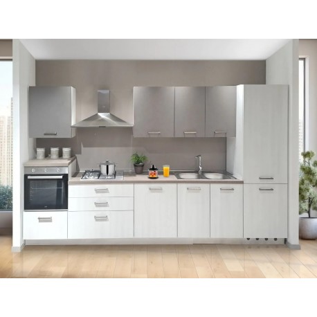 CUCINA COMPONIBILE MODELLO EMILYAN MANIGLIA ACCIAIO CON LAVASTOVIGLIE CON FRIGO VERSIONE  DX
