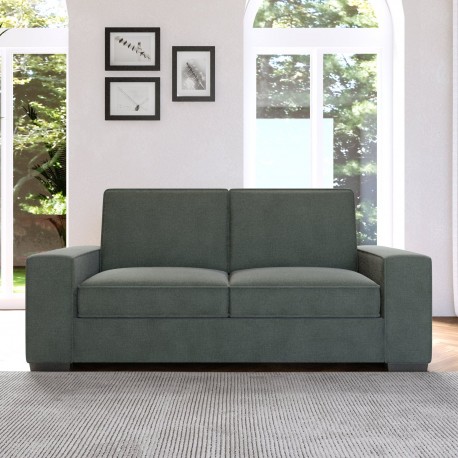 DIVANO 3 POSTI MODELLO FULVIO IN TESSUTO A TRAMA SOTTILE FINITURA VERDE GIADA CON PIEDI IN LEGNO