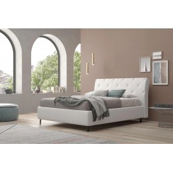 LETTO MATRIMONIALE MODELLO LUXURY IN SIMILPELLE BIANCO CON CONTENITORE TESTIERA IMBOTTITA CON BOTTONI BRILLANTI