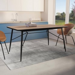 TAVOLO RETTANGOLARE MODELLO LUCKER 160 X 90 CM  CON PIANO IN LEGNO NOCE STRUTTURA IN ACCIAIO NERO