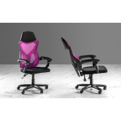 POLTRONA GIREVOLE  SINGPLAY SEDUTA IN TESSUTO NERO SCHIENALE ERGONOMICO E TRASPIRANTE FUCSIA POGGIATESTA NERO