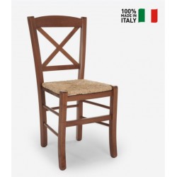SEDIA CLASSICA MODELLO CROCE IN LEGNO MASSELLO FINITURA CILIEGIO  FONDELLO IN PAGLIA