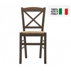 SEDIA CLASSICA MODELLO CROCE IN LEGNO MASSELLO FINITURA NOCE BASSANO FONDELLO IN PAGLIA